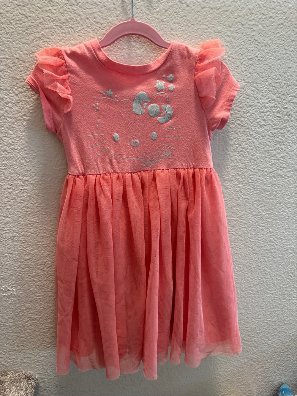 Hello Kitty Coral Pink Tulle Dress with Glitter Motif